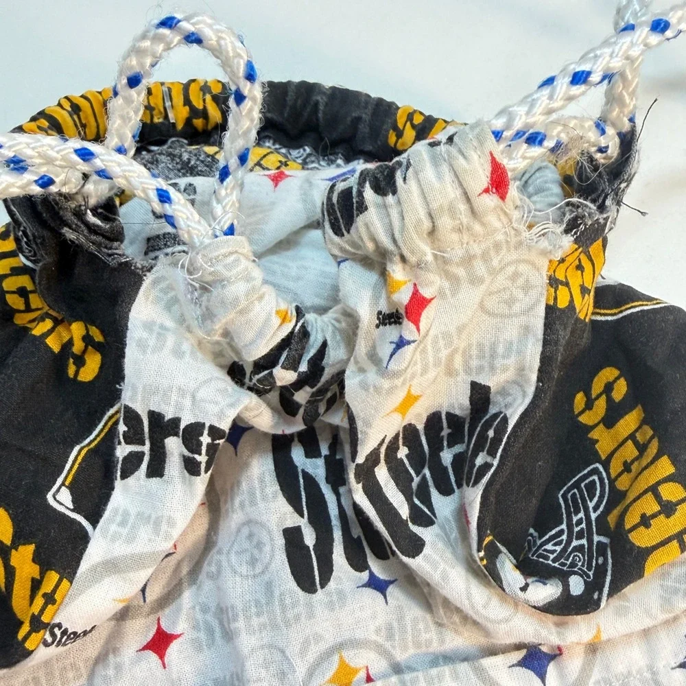 Drawstring Bag Black Pittsburgh Steelers Fabric Reversible Cinch Sack Handmade